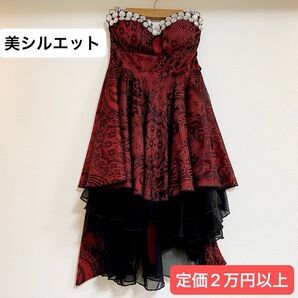 美シルエット 赤×黒 繊細なレース模様のドレス バッグリボン 定価2万円以上 1回のみ着用 渋谷109購入 美品 送料込み