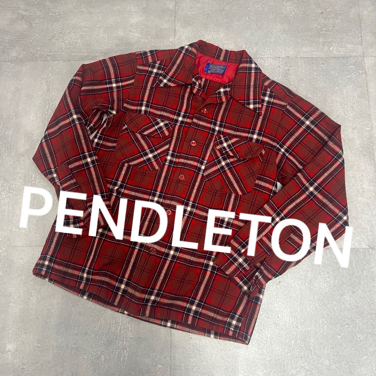 60~70sペンドルトンPendletonウールボード長袖シャツチェックUSAアメリカ古着ビンテージ開襟オープンカラー