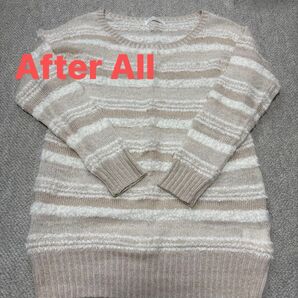 After All 長袖ニットセーター ベージュホワイトストライプ