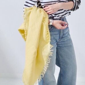 ASAUCE MELER アソースメレ ベルギーリネンフリンジストール イエロー系 大判