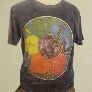 【新品】オーム柄カットオフTシャツ ブリーチ&ストーンウォッシュ加工 やわらかコットン XLサイズ