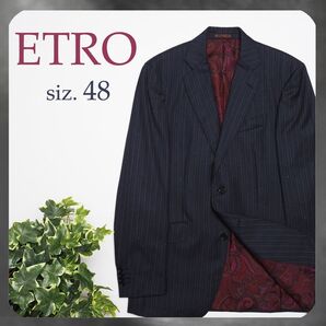 美品 ETRO エトロ イタリア製マルチストライプ 裏地シルク100%ペイズリー柄 総柄テーラードジャケット 48サイズ 宇宙