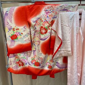 A 一つ身 女児 お宮参り 七五三 牡丹 しゅう色 着物 和装 和服 和風