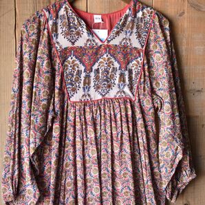 新品 インド綿ワンピース 花柄 アジアン エスニック ブロックプリント Kタイプ