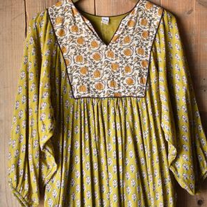 新品 インド綿ワンピース 花柄 アジアン エスニック ブロックプリント Sタイプ