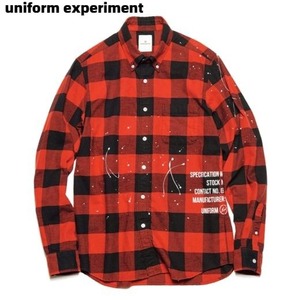 2 新品【uniform experiment FLANNEL CHECK DRIPPING B.D SHIRT UE-202051 RED ユニフォームエクスペリメント フランネル チェックシャツ】