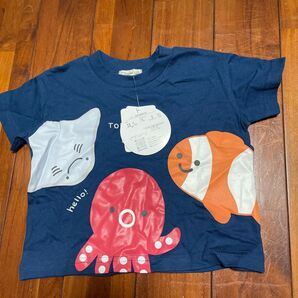 Chum up ベビーTシャツ 80cm ネイビー 海の生き物柄