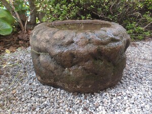  old .. old fine art miscellaneous goods construction water lily pot tsubo garden veranda shop on garden [ round water pot * direction pot *.] stone structure structure . material gardening objet d'art light . bonsai fields and mountains grass Rhododendron indicum Japanese black pin other 