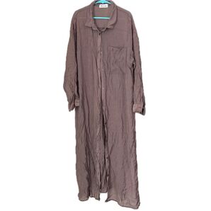 美品アルマデザインAlmadesignブラウン長袖シアーブラウスワンピースロングマキシ丈シースルーシャツ透け感スリット羽織足首