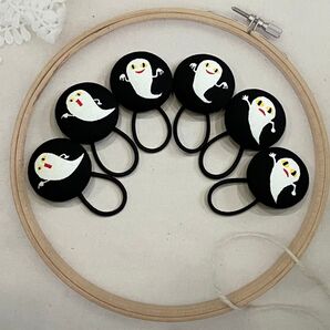 ねないこだれだ くるみボタン ヘアゴム ② 黒色×小柄 おばけ(3種×2個) 6個セット
