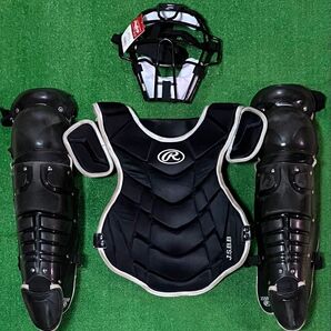 一般 軟式野球 キャッチャー マスク プロテクター レガース 防具 ローリングス 黒 捕手 セット 大人サイズ 収納バッグ