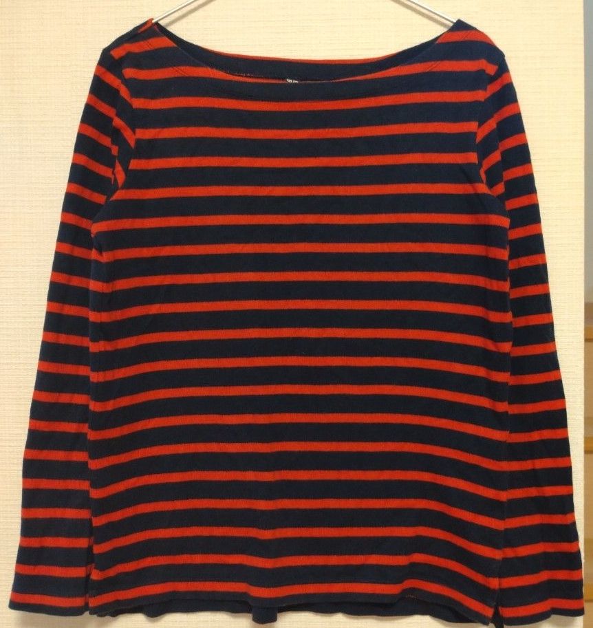 ユニクロ ボーダー 長袖 Tシャツ カットソー レッド ネイビーバスク シャツ ボートネック GU ジーユー М UT