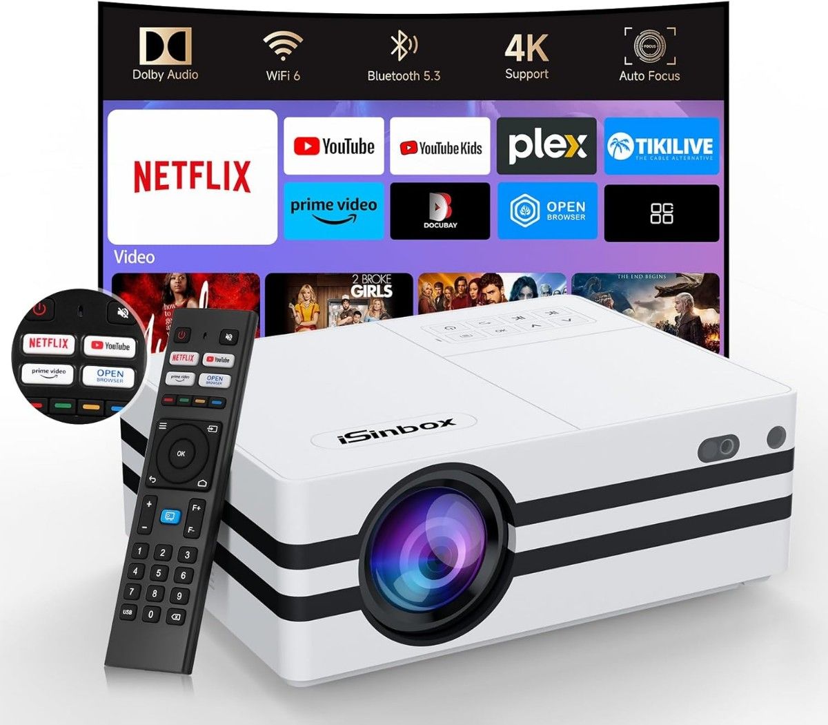 プロジェクター Netflix公式 iSinbox 高輝度 1000ANSIネイティブ 1080P解像度 4k対応