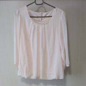 ブラウス ピンク系 スクエアネック ギャザー 七分袖