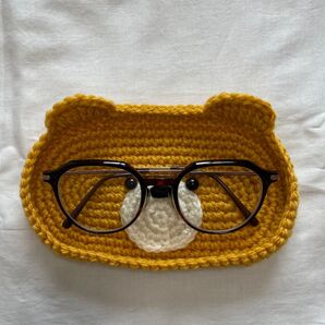 【ハンドメイド】クマのメガネトレー からし色 黄色 メガネ置き メガネケース 小物置き