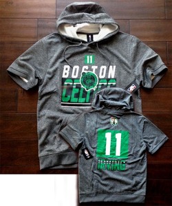 【既決USA】NBA★Boston Celticsボストン・セルティックス@胸元&背中【IRVIMG】ロゴ入【NBA Boston Celtics Short Sleeve Hoodie】Grey@M