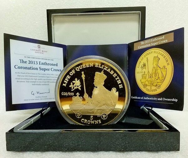 超大型 2013年 英国 イギリス 女王 エリザベス2世 コロネーション 戴冠式60周年 5クラウン 金メッキメダル