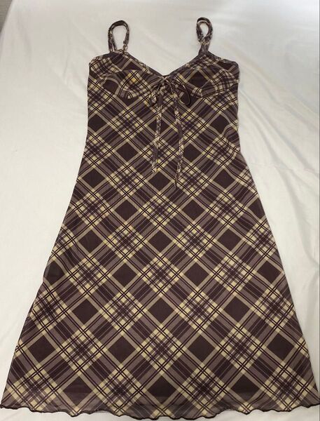 チェック柄 キャミソールワンピース ブラウン M