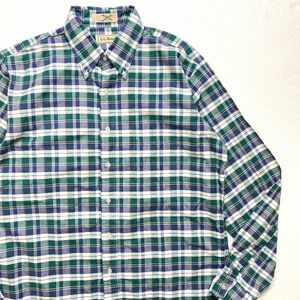 90's LLBean LLビーン チェック オックスフォード ボタンダウン シャツ 紺×緑×白 (16 1/2-36) シングルニードル 旧タグ 90年代 オールド