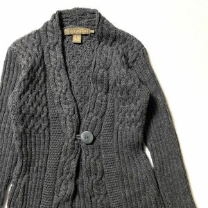  i-ll Land made Alain knitted long cardigan . ash (S)melino wool Fisherman INIS CRAFTS