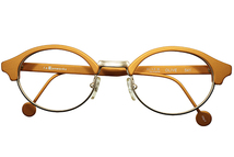 待望色マスタード1990s デッド ITALY製 l.a.Eyeworks アイワークス 彫金リム OVAL PANTO型 フルメタル素材 ブロータイプ MUSTARD 眼鏡a7604_画像2