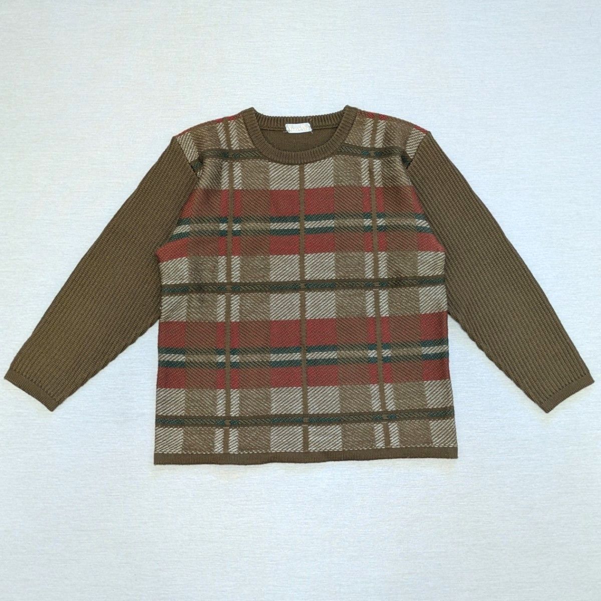 vintage チェック柄ニット ニット セーター ブラウン マルチカラー F freesize