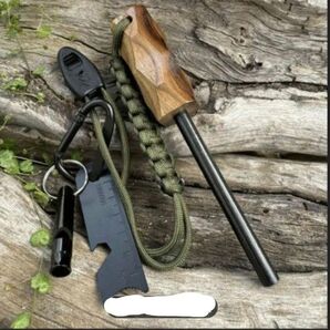 ファイヤースターターキット/火起こし器 木製ハンドル 削れる太さ8×100mm