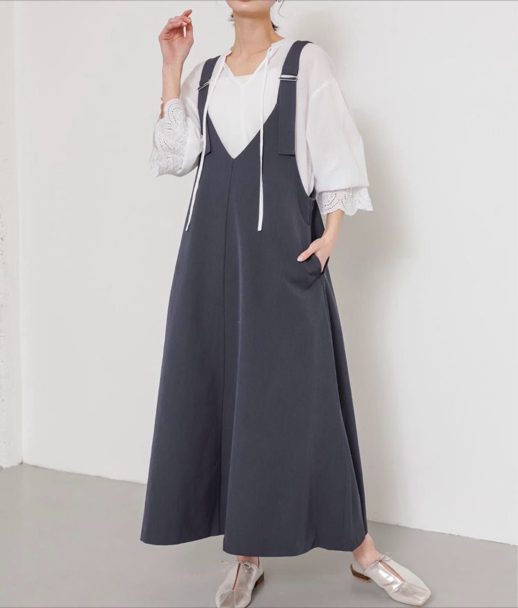 SENSE OF PLACE URBAN RESEARCHフレアジャンパースカート チャコール フリー