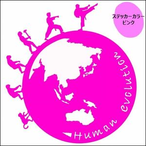 ★千円以上送料0★16.0×14.9cm 地球型-人類の進化【押忍!空手編】極真、K1、ライジン、格闘技好きにオリジナルステッカー(3)