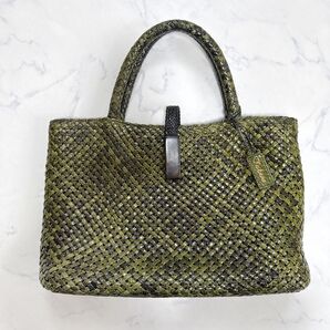 鎌倉高野 Takano パイソンレザー 編み込みバッグ 本革 蛇革 緑 ハンドバッグ