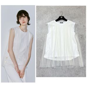 24ss アルアバイル allureville チュール シアーオーバープルオーバー M ホワイト ノースリーブブラウス