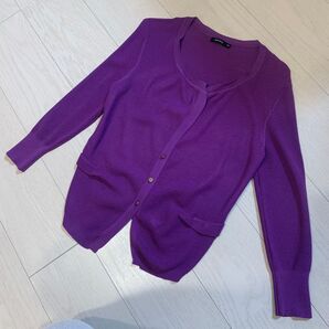 カーディガン 紫 パープル 長袖 トップス カットソー 羽織り