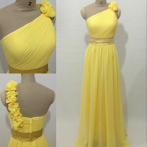  order dress * exclusive use shop * size order free long dress party dress color dress presentation yellow color color modification free chiffon one shoulder 