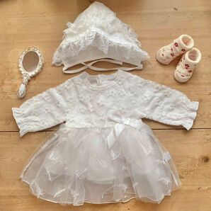 ベビー セレモニー ドレス お宮参り 100日 退院 結婚式 ホワイト 白 60