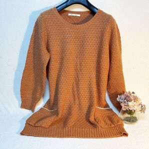 Flow and Texture ブラウン ニット セーター M 美品 かわいい ラメニット ふわふわ素材 綿混素材 美品