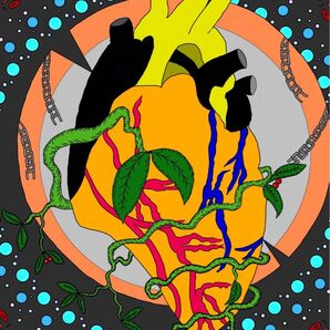 心臓と植物の現代アート作品 絵画