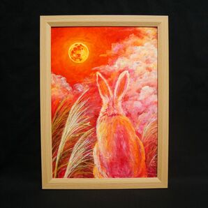 油絵 油彩 油彩画 絵画 絵【オレンジの月うさぎ】