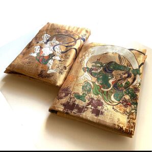 『風神雷神〜ゴールド』 B5サイズ 金襴織物 御朱印帳袋 御朱印帳ケース 御朱印帳バッグ 見開き御朱印帳袋 金襴生地 桐生織物