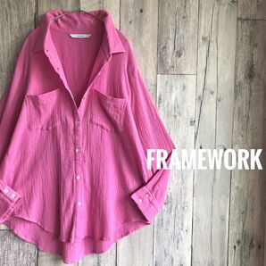 FRAMeWORK フレームワーク コットンクレープ シャツ ブラウス 楊柳 軽い羽織り 長袖 ピンク インド綿 ゆったり