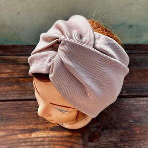 コットンリブニット クロスヘアターバン ヘアバンド 薄アズキ