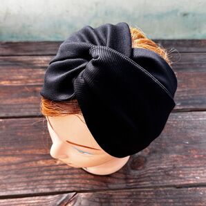 コットンリブニット クロスヘアターバン ヘアバンド ブラック