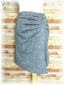 日本製　毛混素材ラップ風　スカート　Ｗ64　霜降りグレー（ラメ入り）