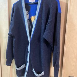 EL MIDAS エルミダス ニットカーディガン 総柄 レトロ素敵な絵画風です。ウール100%