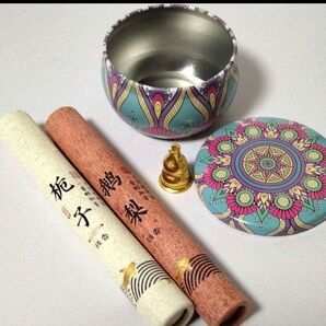 お香立てとお香、エスニック蓋付きお香皿のセットB お線香 供養 リラックス 香炉