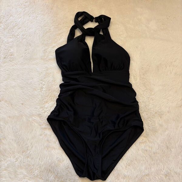 ワンピース水着 ブラック ホルターネック シンプル 無地 スイムウェア