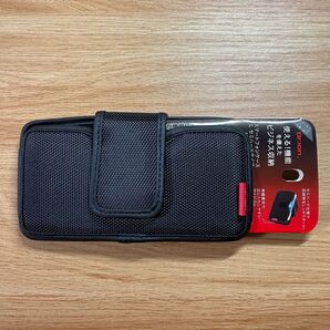 スマホポーチ スマートフォンケース L セミハード 横型(黒) スマホ ビジネス ベルト 腰につける