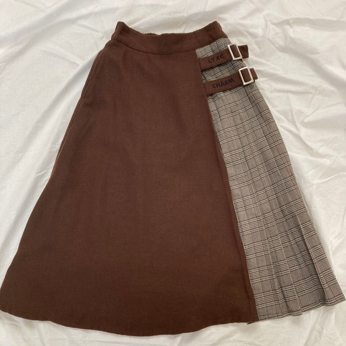Lovetoxic ブラウン チェック プリーツスカート 巻きスカート風
