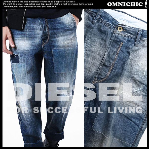 ■新品定348ドル+税【DIESEL】CARROT CHINO 極上インディゴの陰影/贅沢なZIP使いとリペア加工キャロットチノデニムW31/W86cmディーゼル