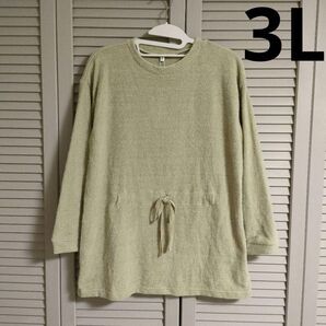 表起毛 長袖 カットソー ライトグリーン レディース 大きいサイズ 3L