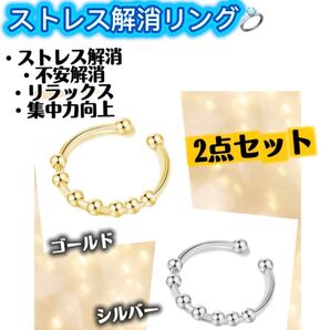 ストレス解消リング 不安解消 ユニセックス 調節可能 フリーサイズ 2点セット リング 指輪